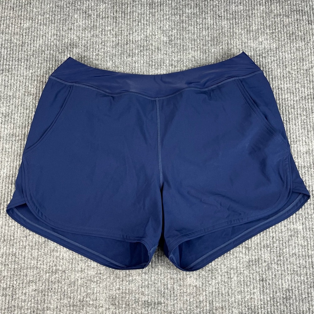 Lands End Swim Shorts Womens XL Blue Lined Briefs Pockets Athletic Stretch Beach